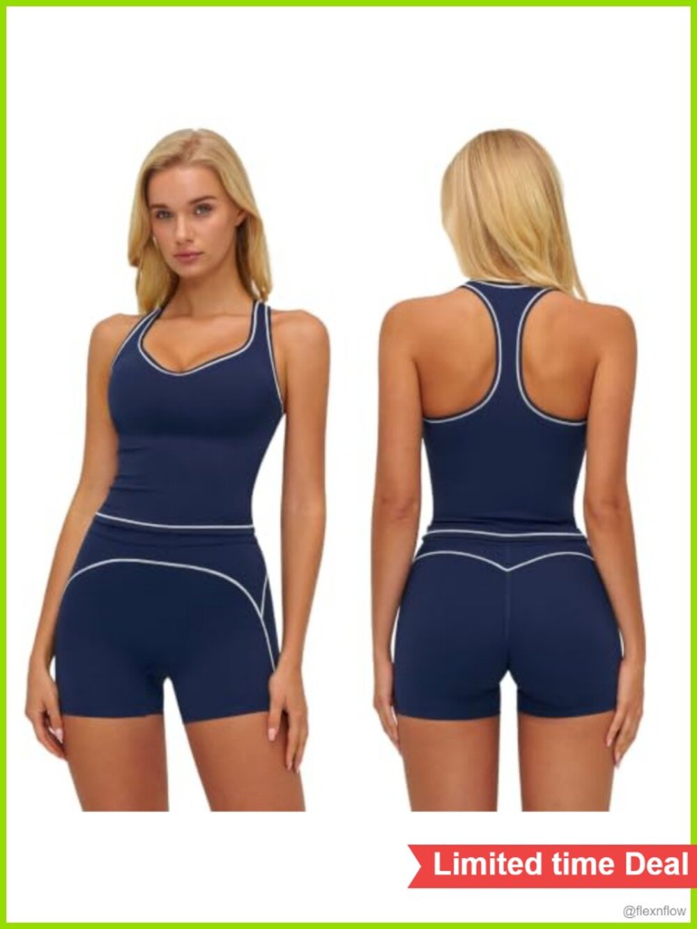 2 Piece Workout Set Racerback Tank Top High Waist Biker Shorts Gym Yoga